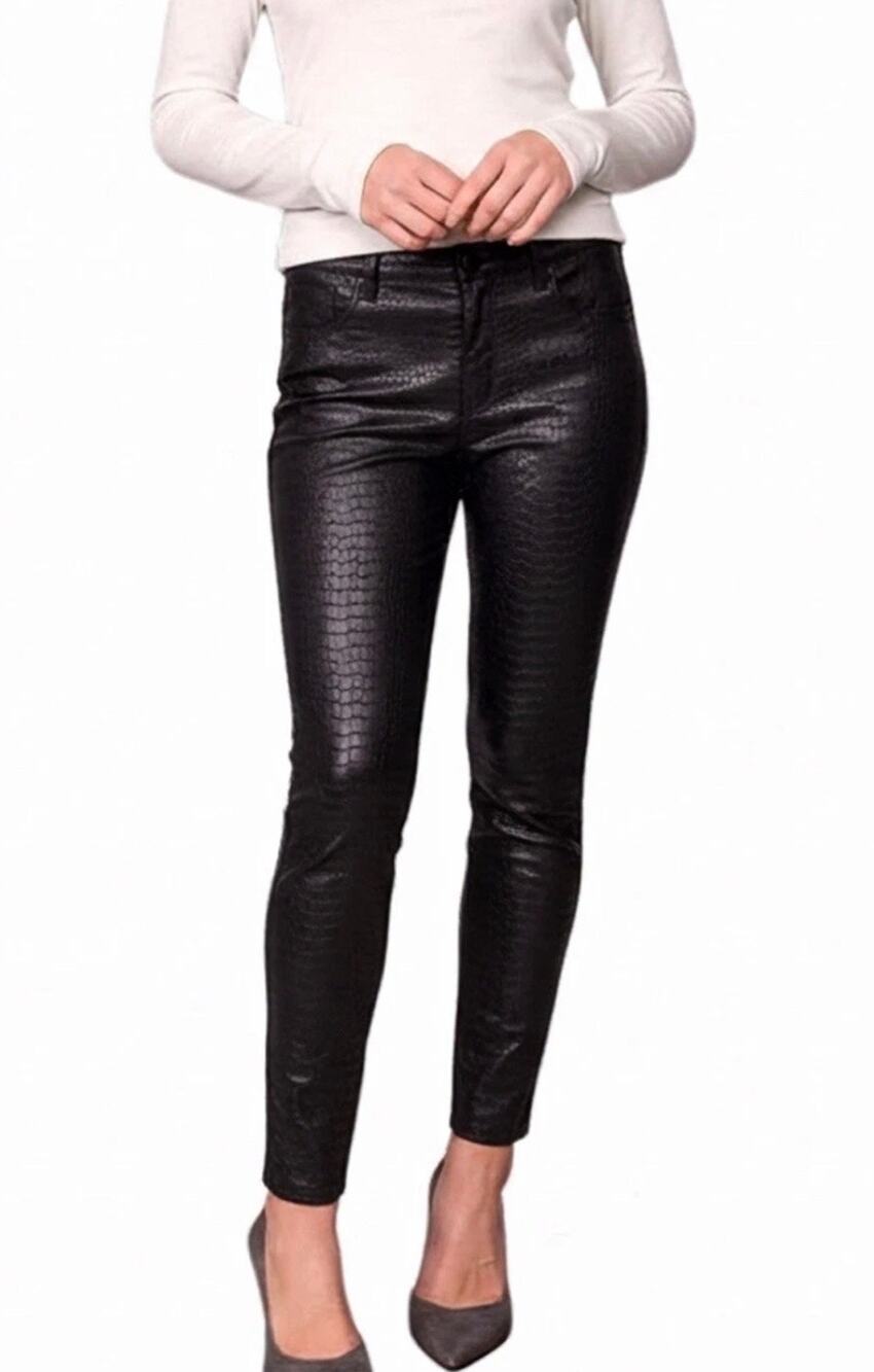 Kut From Kloth Pant Black High Rise Connie Ankle Skinny Croc Print Women Size 6